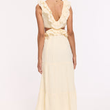 Cream Ruffle Cut Out Midi Dress