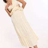 Cream Ruffle Cut Out Midi Dress