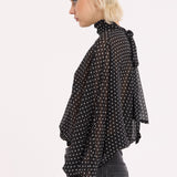 Black Sheer Polka Dot Tie-Back Blouse