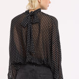 Black Sheer Polka Dot Tie-Back Blouse