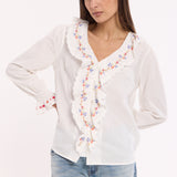 Embroidered Floral Frill Cotton Shirt