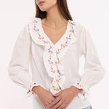 Embroidered Floral Frill Cotton Shirt