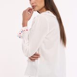 Embroidered Floral Frill Cotton Shirt