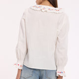 Embroidered Floral Frill Cotton Shirt