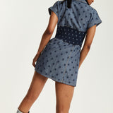 House of Holland Two Tone Denim Star Print Short Sleeve Skater Dress