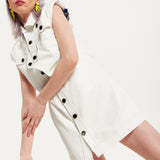 House of Holland Off-White Rocker Faux Leather Twist Button-Down Dress