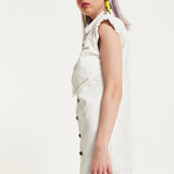 House of Holland Off-White Rocker Faux Leather Twist Button-Down Dress