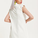 House of Holland Off-White Rocker Faux Leather Twist Button-Down Dress