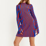 House Of Holland Blue And Orange Rib Knitted Mini Dress