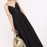 Gold Metallic Fringe Bucket Bag