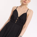 Black Strappy Cut-Out Cotton Maxi Dress