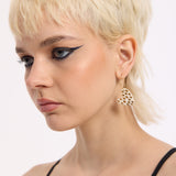 Gold Dotted Cream Heart Hoop Earrings