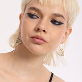Gold Dotted Cream Heart Hoop Earrings