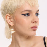 Gold Dotted Cream Heart Hoop Earrings