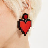 House of Holland Pixelated Heart Earrings With Mirror Finish