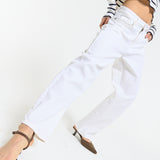 White Cotton Straight Leg Jeans