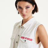 House Of Holland White Denim Mini Dress With Skater Embroidery