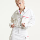 House Of Holland Bulldog Embroidered White Denim Jacket