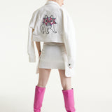 House Of Holland Bulldog Embroidered White Denim Jacket