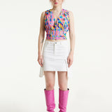 House of Holland Pink Top With Multicolour Rainbow Print