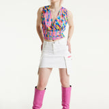 House of Holland Pink Top With Multicolour Rainbow Print