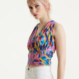 House of Holland Pink Top With Multicolour Rainbow Print