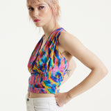 House of Holland Pink Top With Multicolour Rainbow Print