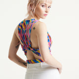 House of Holland Pink Top With Multicolour Rainbow Print