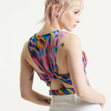 House of Holland Pink Top With Multicolour Rainbow Print