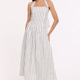 White Polka Dot Halter Neck Cotton Maxi Dress