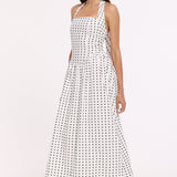 White Polka Dot Halter Neck Cotton Maxi Dress