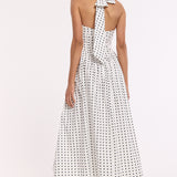 White Polka Dot Halter Neck Cotton Maxi Dress