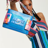 House Of Holland Blue Crossbody Bag With Logo Printed Acrylic Front