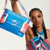 House Of Holland Blue Crossbody Bag With Logo Printed Acrylic Front