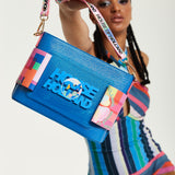 House Of Holland Blue Crossbody Bag With Logo Printed Acrylic Front