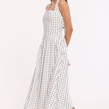 White Polka Dot Halter Neck Cotton Maxi Dress