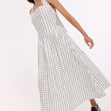 White Polka Dot Halter Neck Cotton Maxi Dress