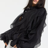 Black Ruffle Sheer Shirt