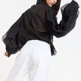 Black Ruffle Sheer Shirt