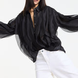 Black Ruffle Sheer Shirt