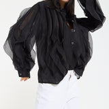 Black Ruffle Sheer Shirt