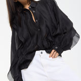 Black Ruffle Sheer Shirt