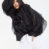 Black Ruffle Sheer Shirt