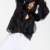 Black Ruffle Sheer Shirt
