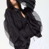 Black Ruffle Sheer Shirt