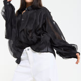 Black Ruffle Sheer Shirt