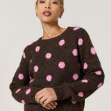Brown Pink Spot Wool Blend Jumper