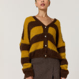 Mustard Brown Stripe Wool Blend Cardigan