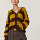 Mustard Brown Stripe Wool Blend Cardigan