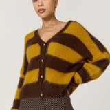 Mustard Brown Stripe Wool Blend Cardigan